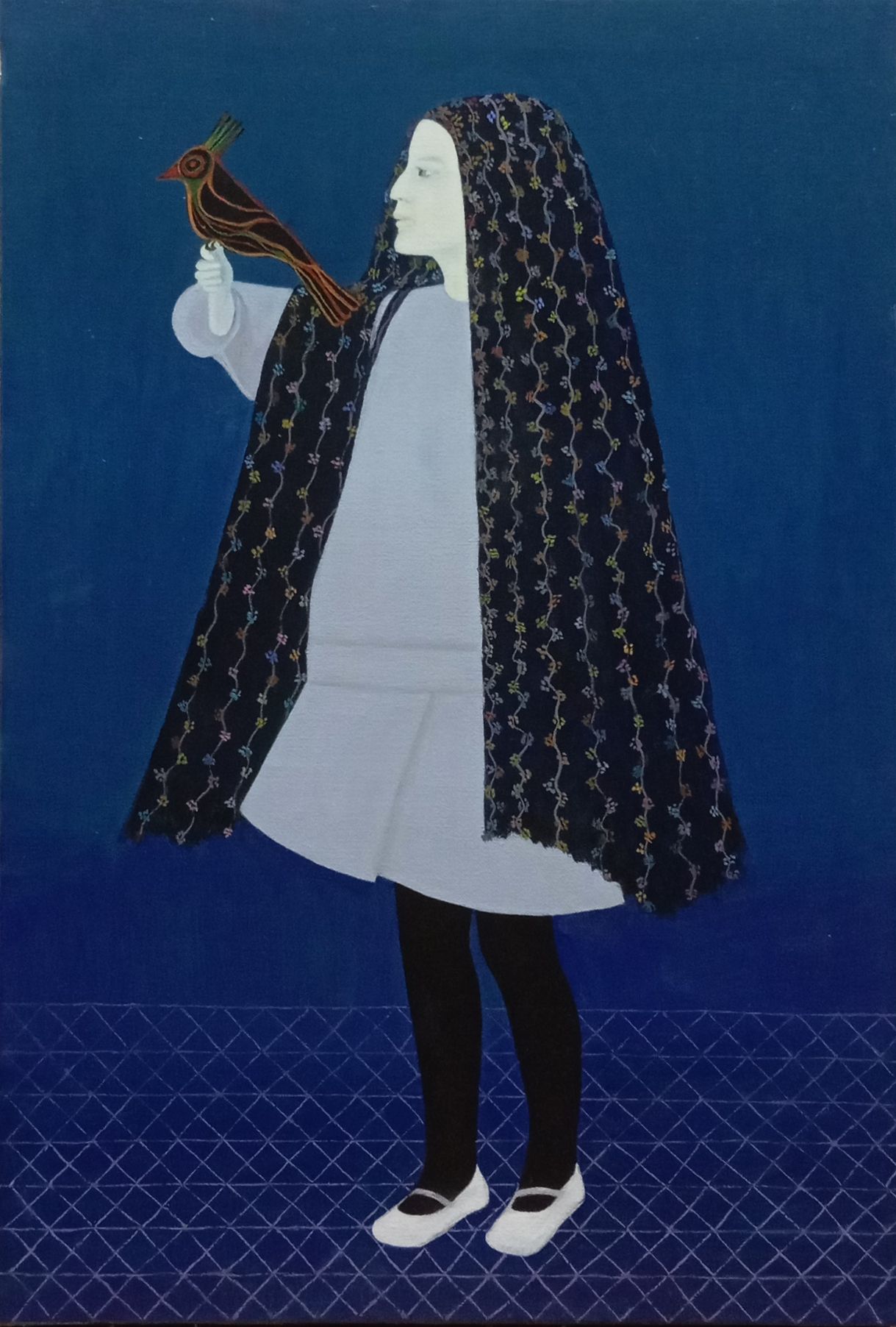 2024 Niña de pelo florido con pájaro 61x41 Óleo sobre lienzo